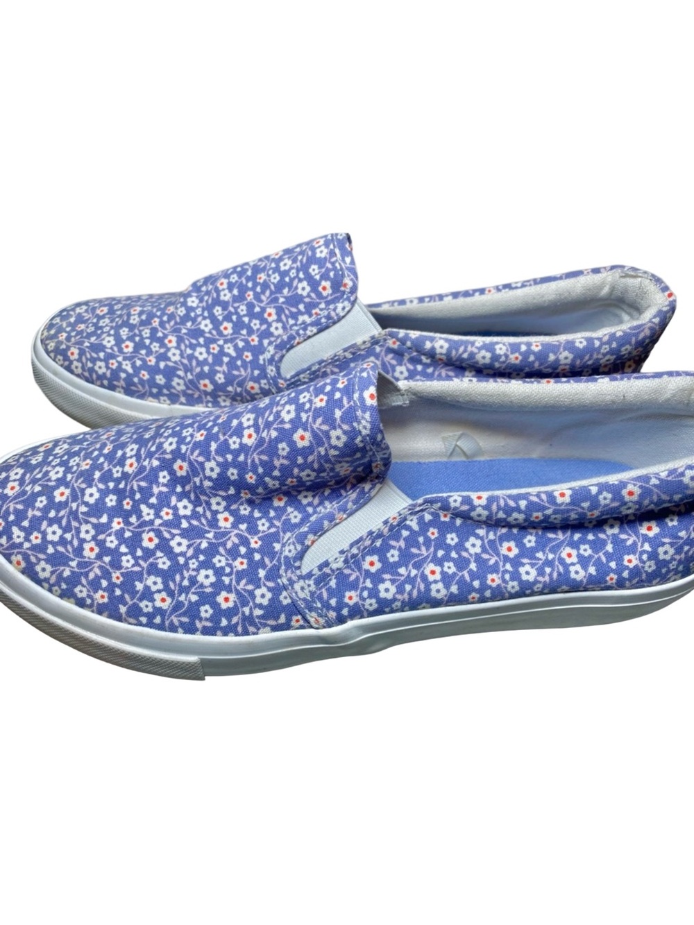 Serra Blue Floral Slip-On Shoes Size 10 | Memory Foam Comfort Casual Flats
